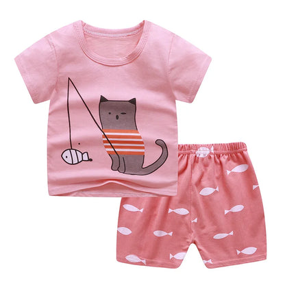 2021 New Summer Children Clothing Set Cotton Cartoon Kids Baby Boys Girls Suit Set 2-Pieces Baby Clothes