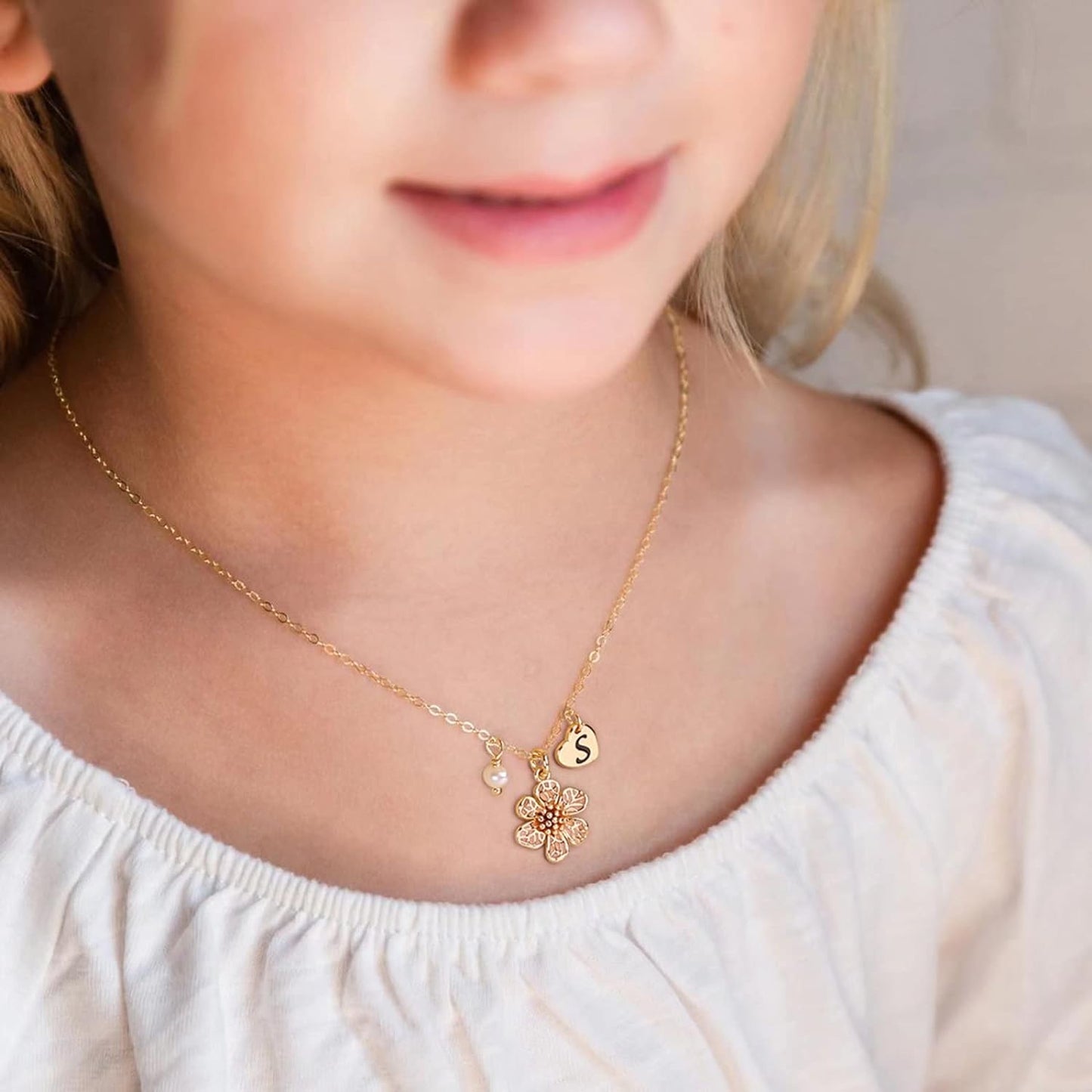 Flower Girl Gifts, 14K Gold Plated Heart Initial Necklace Flower Girl Proposal Dainty Flower Girl Letter Necklace Wedding Gifts for Girls