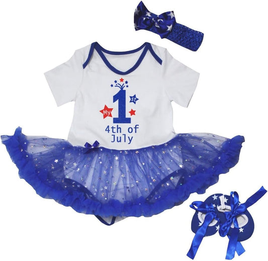 My 1St 4Th of July White Bodysuit Star Blue Tutu Shoes Nb-18M