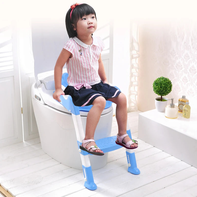 New Fold Baby Potty Training Seat with Adjustable Step Stool Toilet Training Potties Kids Safety Handle Auxiliary Urinal Potties