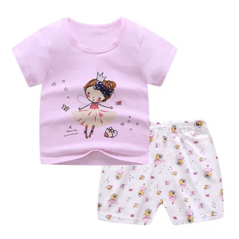 2021 New Summer Children Clothing Set Cotton Cartoon Kids Baby Boys Girls Suit Set 2-Pieces Baby Clothes